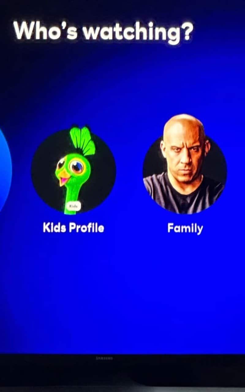 Who's watching? Kids Profile and Family icons on a blue background.