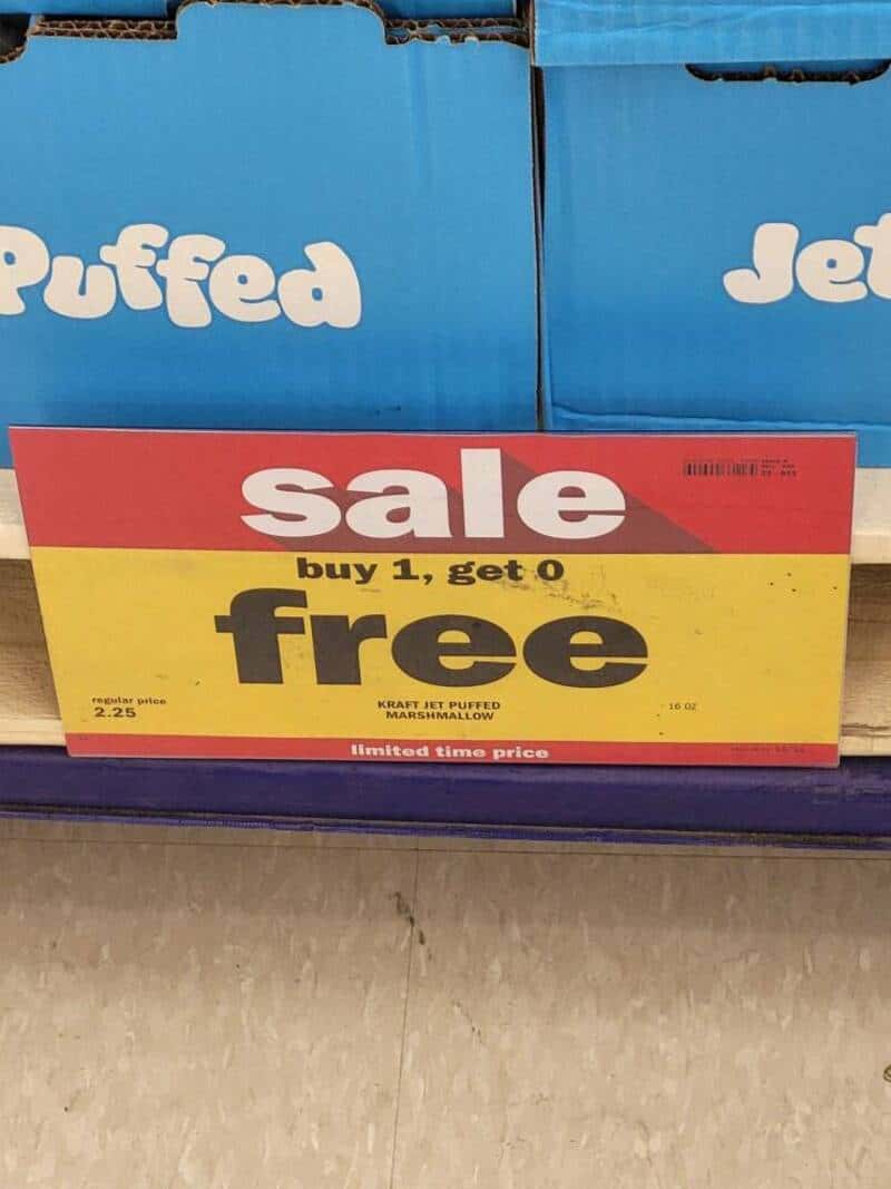 Buy 1, get 0 free Kraft Jet Puffed Marshmallow.
