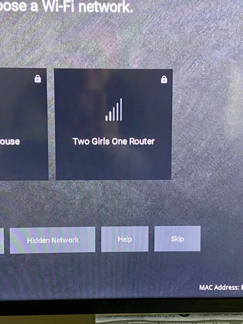 Wi-Fi network named 'Two Girls One Router' with signal bars.