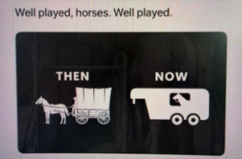 Comparison of horses pulling carts then and now with a truck.