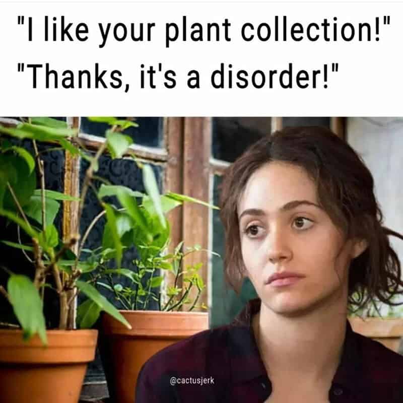 Young woman with short brown hair looking away, surrounded by potted plants.