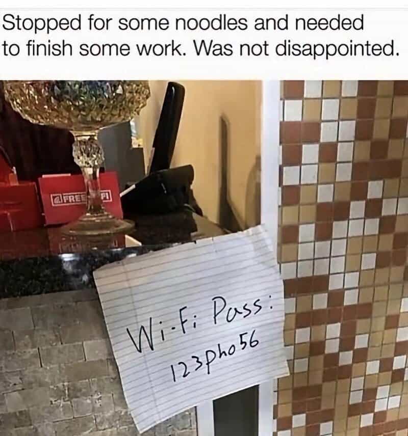 Note on Wi-Fi password: 123ph056 in a kitchen setting.