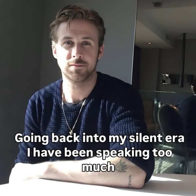 Man with beard and blue sweater, caption: Going back into my silent era I have been speaking too.