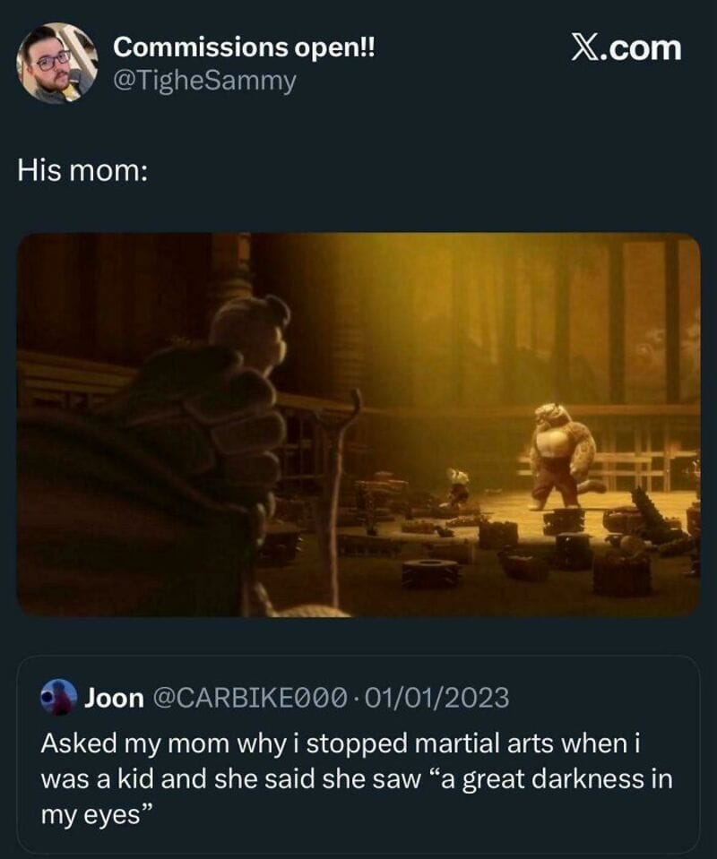 Twitter comment about a child's observation of darkness in their eyes.
