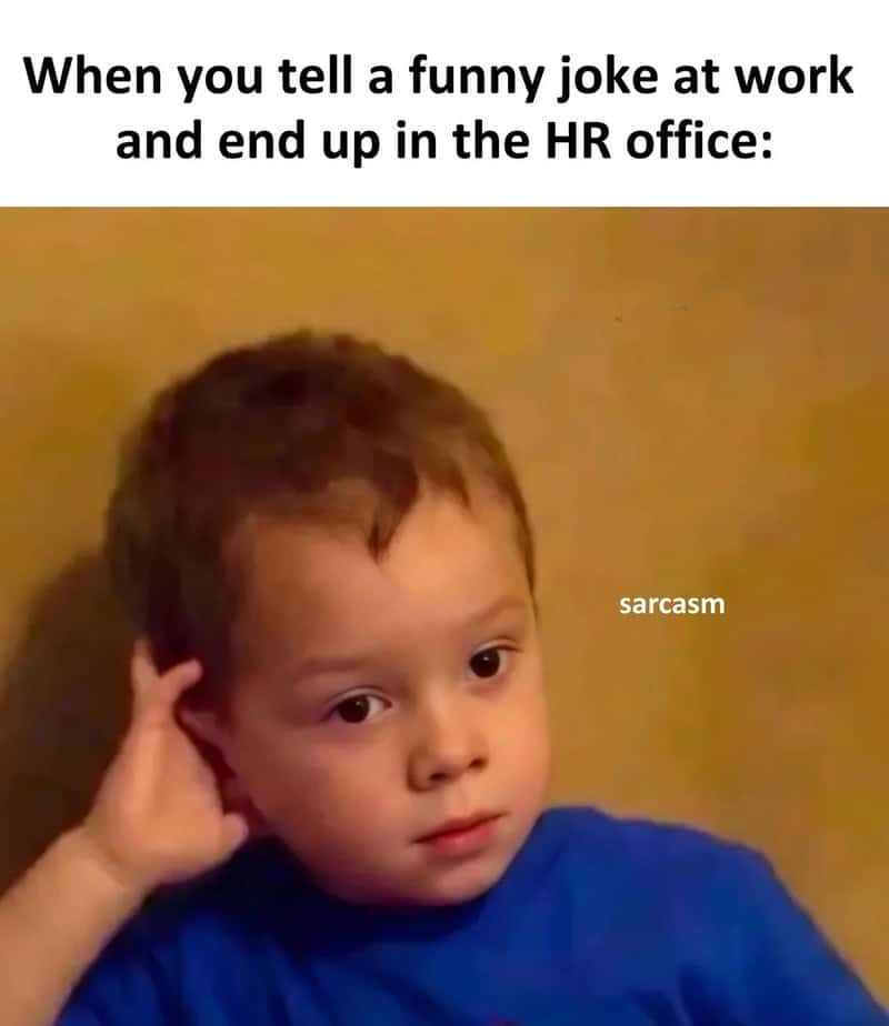 When you tell a funny joke at work and end up in the HR office: sarcastm.