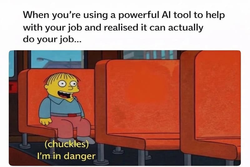 Cartoon character chuckles and says 'I'm in danger' on a bus.