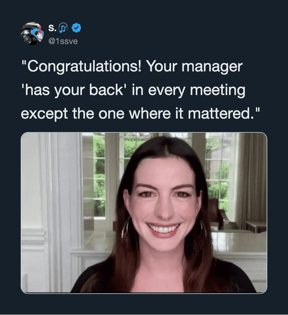 Smiling woman with dark hair in front of window, quote about managers having your back.