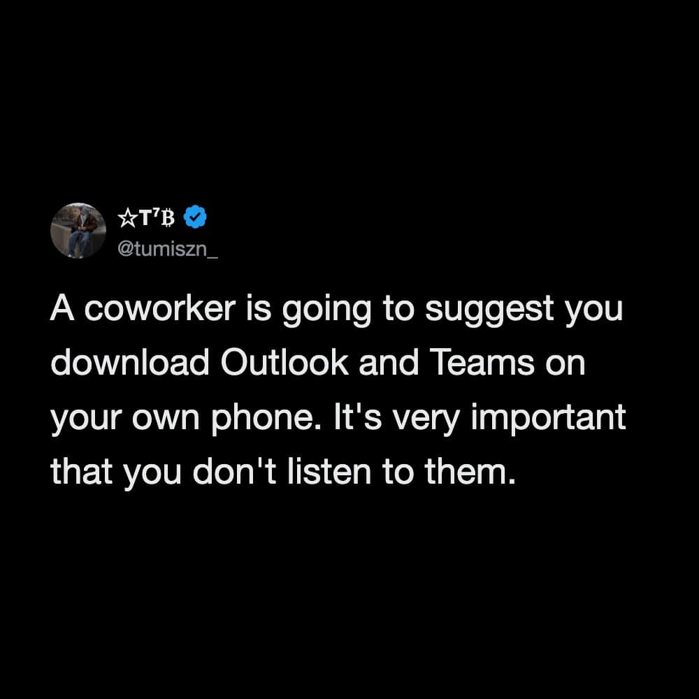 Twitter post warning about downloading Outlook and Teams on your phone.