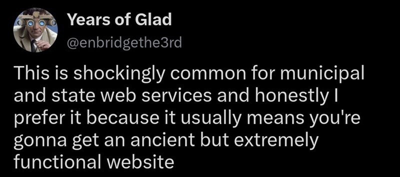 A screenshot of a tweet about municipal and state web services.