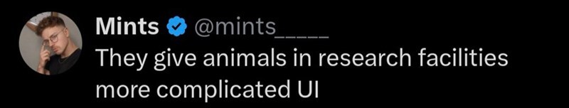 Twitter post by Mints about research facilities and UI complexity.
