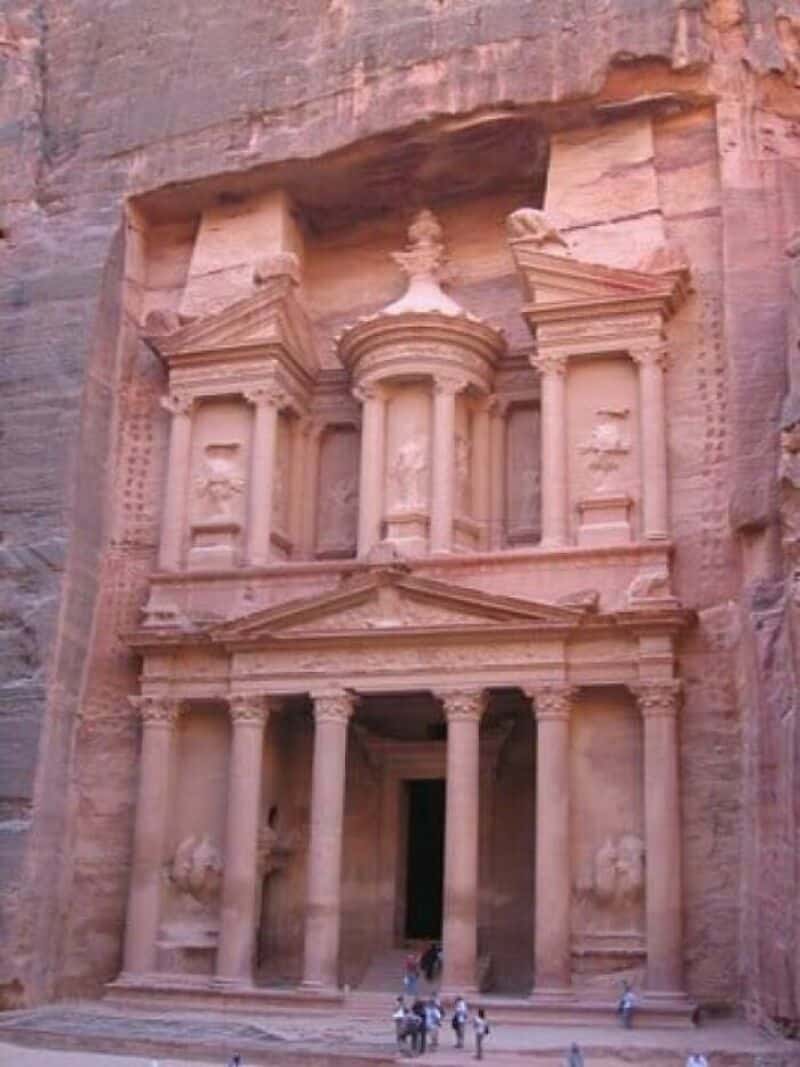 Ancient rock-cut facade of Al-Khazneh in Petra, Jordan.