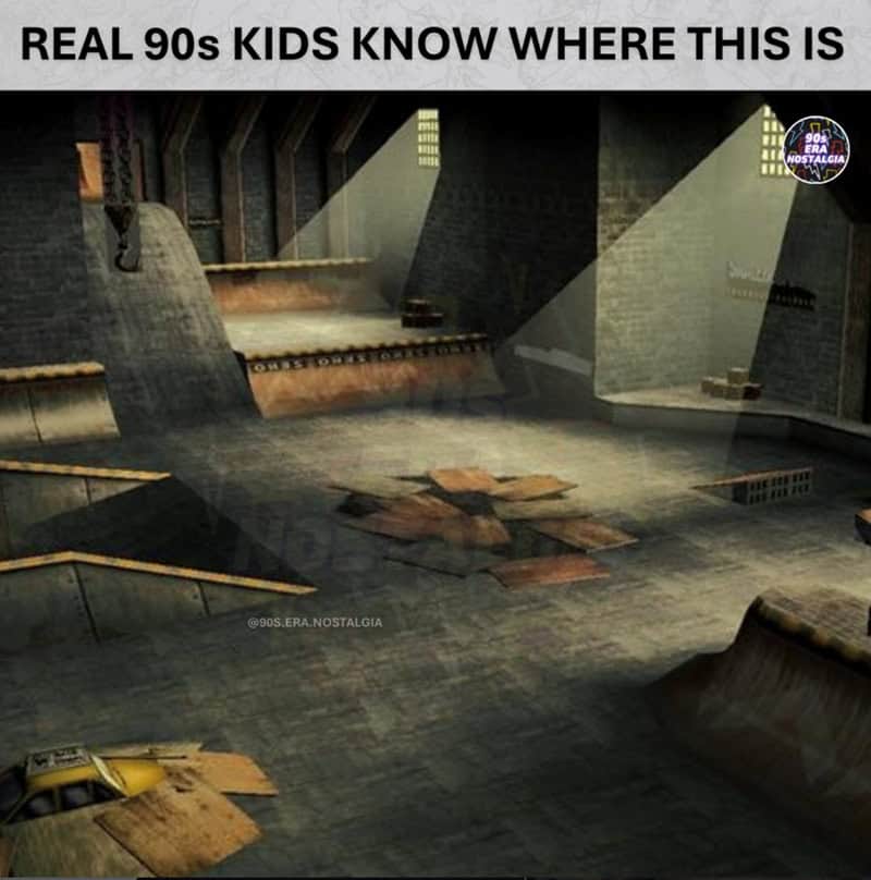 90s kids know where this is, an abandoned skatepark with ramps and graffiti.