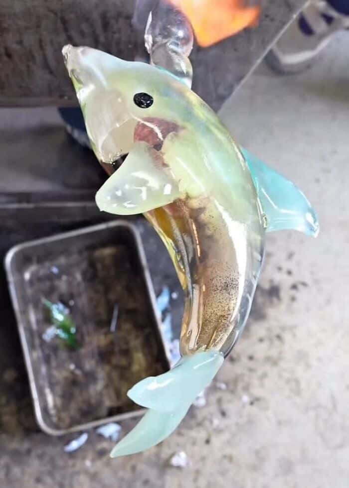 Colorful glass fish sculpture by Miwa Ito from molten glass food sculptures.