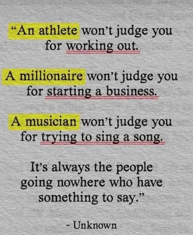 Quote about judgment from athletes, millionaires, and musicians, highlighting people's opinions.