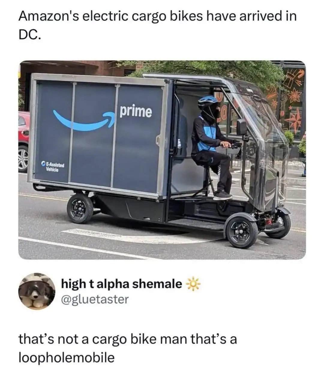 Electric cargo bike with Amazon Prime branding in DC.