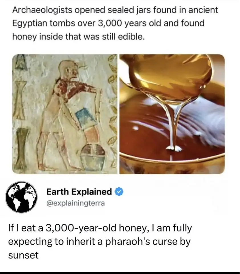 Ancient Egyptian wall painting and honey being poured into a bowl.