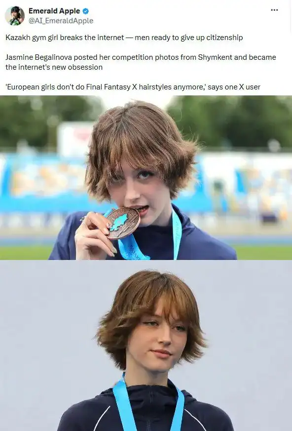 Two young girls with medals, one biting a medal, at a sports event.