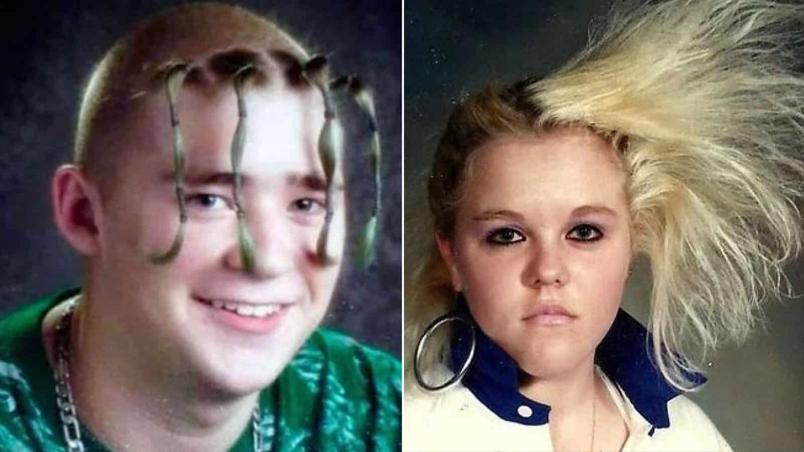 Two teenagers with 80s and 90s hairstyles, one with braids and the other with spiky hair.