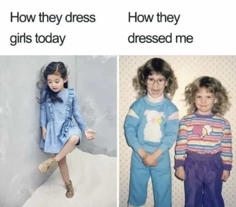 Comparison of how girls dress today versus how they dressed in the past.