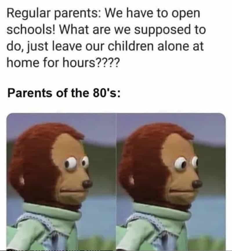 Nostalgic meme about parents of the 80's with a puppet lion image.