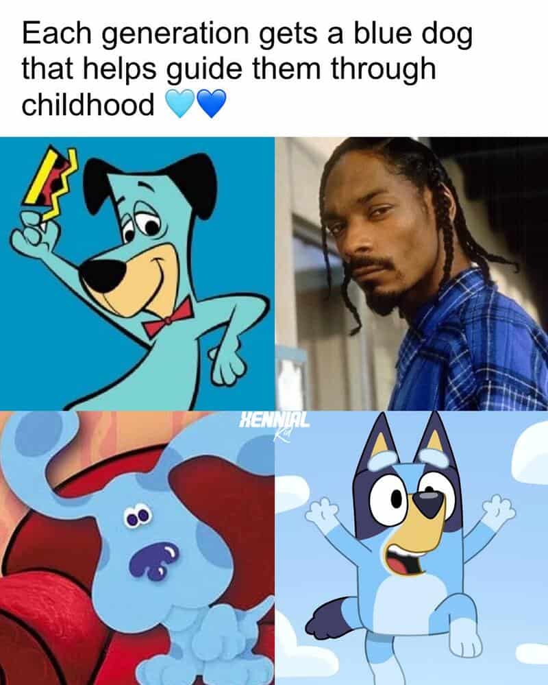 Each generation gets a blue dog that helps guide them through childhood.