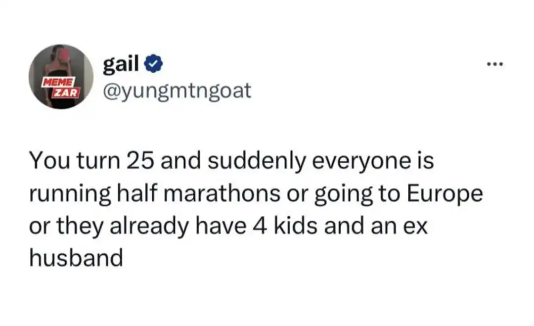 Twitter post by gail about turning 25 and life changes.