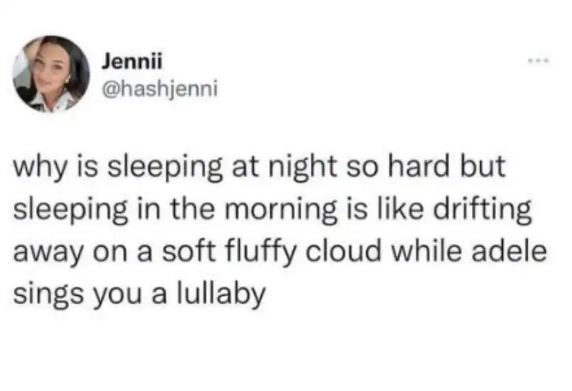 Twitter post by Jennii about sleeping at night and morning.