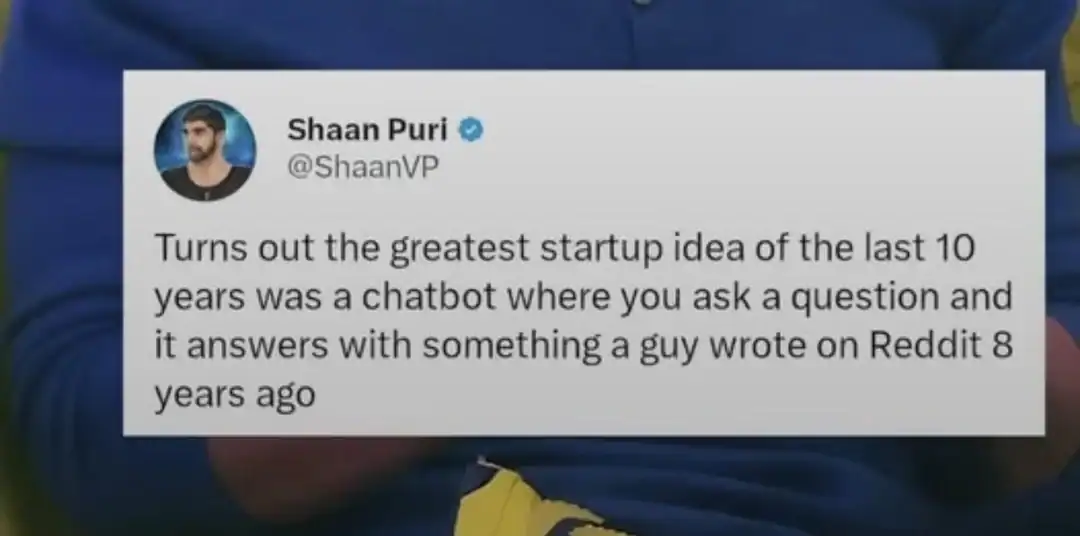 Tweet by Shaan Puri about a chatbot idea from Reddit 8 years ago.