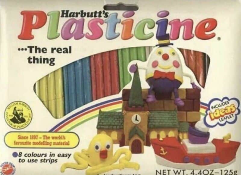 Harbatt's Plasticine with colorful modeling clay and a clown figure.