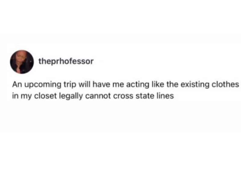 Social media post about trip and clothes in closet.