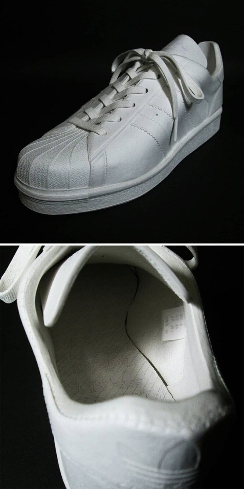 White paper sculpture of a sneaker from paper-sculptures-retro-electronics-manabu-kosaka.