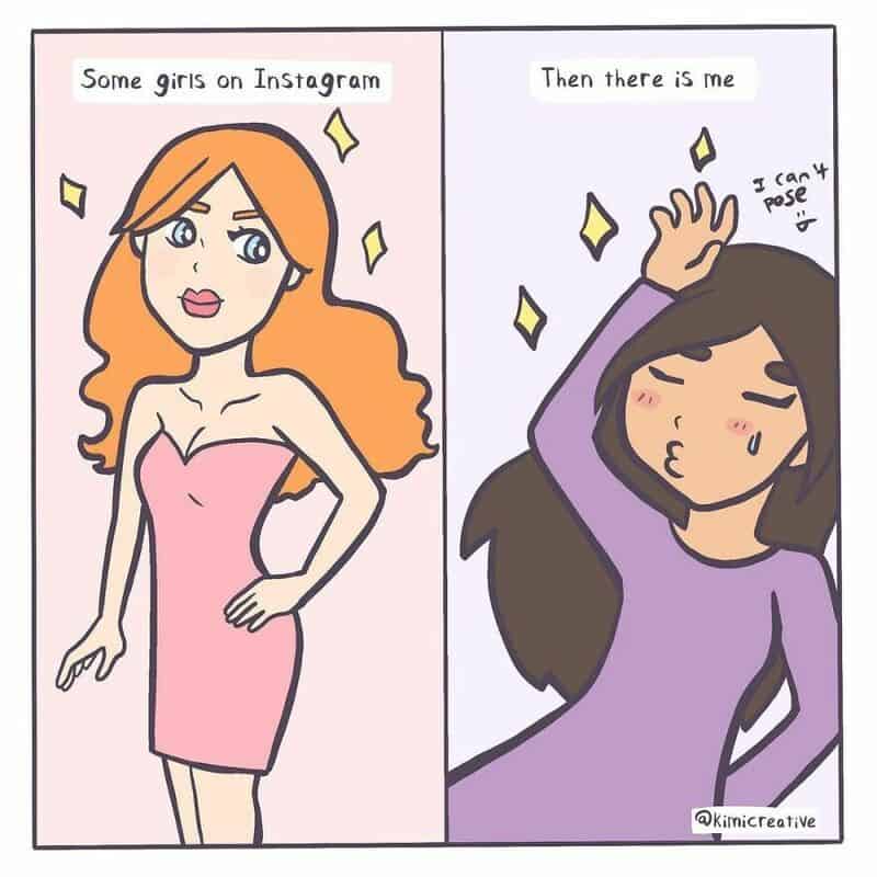 Relatable comic about Instagram girls and self-confidence.