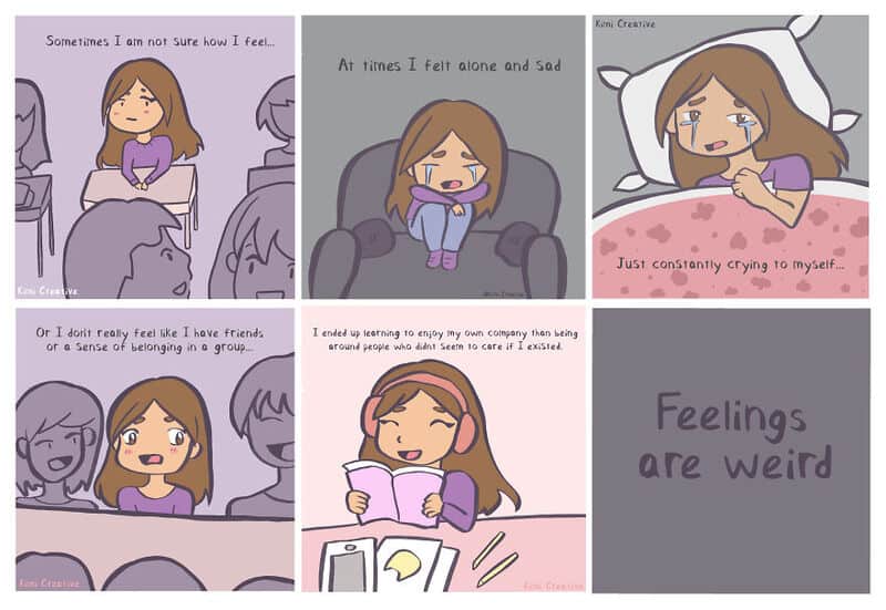 Relatable comic about feelings of loneliness, sadness, crying, and seeking connection.