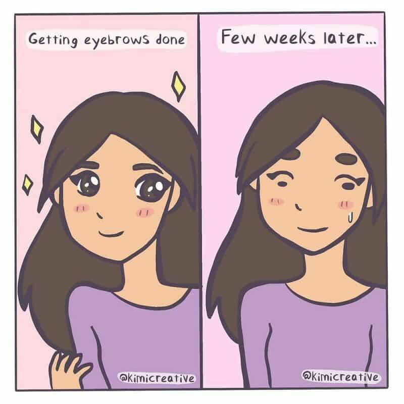 Getting eyebrows done, few weeks later, woman with different eyebrow appearance.