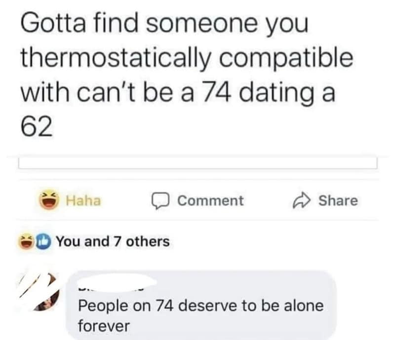 Humor about age difference in relationships, showing a meme about finding a compatible partner.