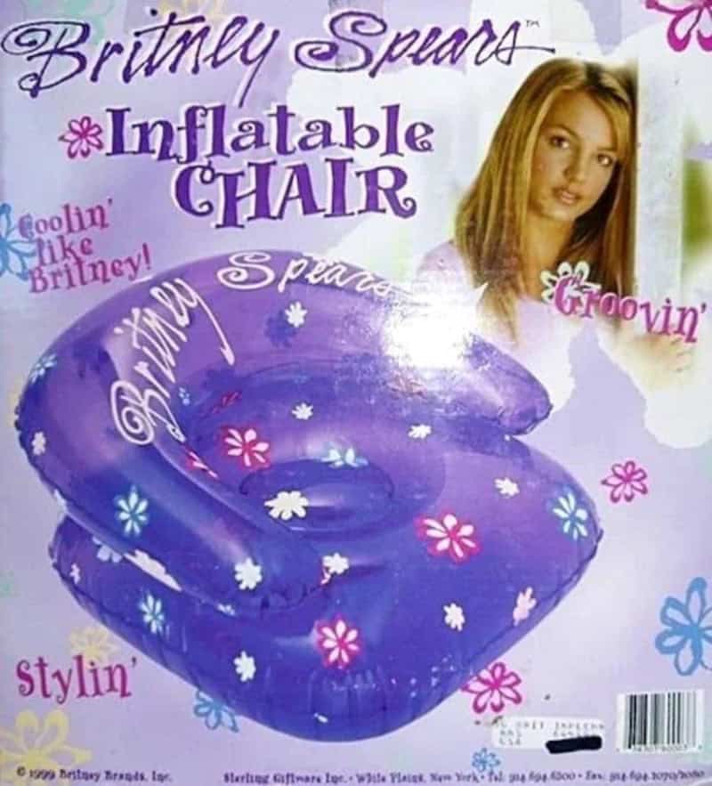 Brittany Spears Inflatable Chair with floral design and a young girl.