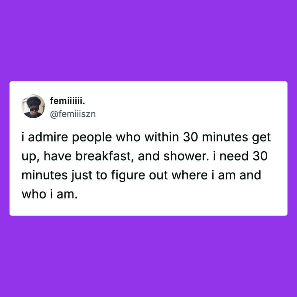 Twitter post about needing 30 minutes to figure out who they are.