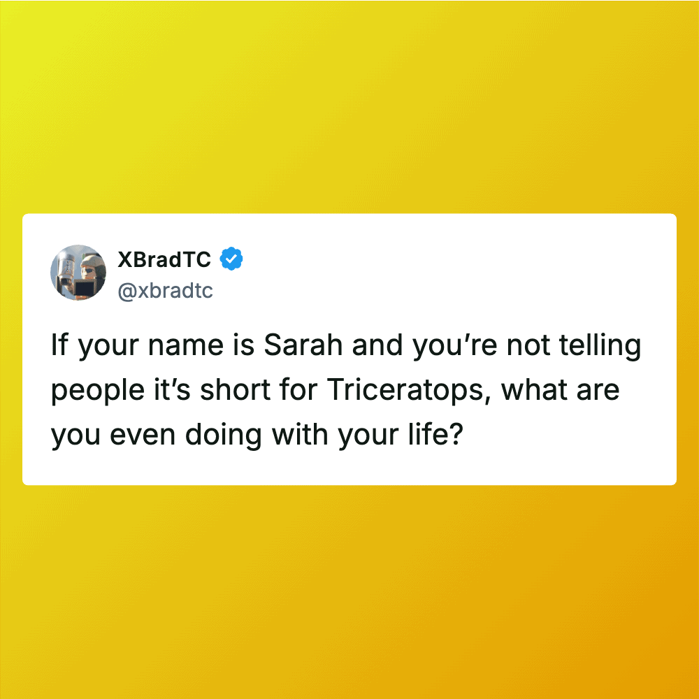 Twitter post by XBradTC about Sarah and Triceratops.