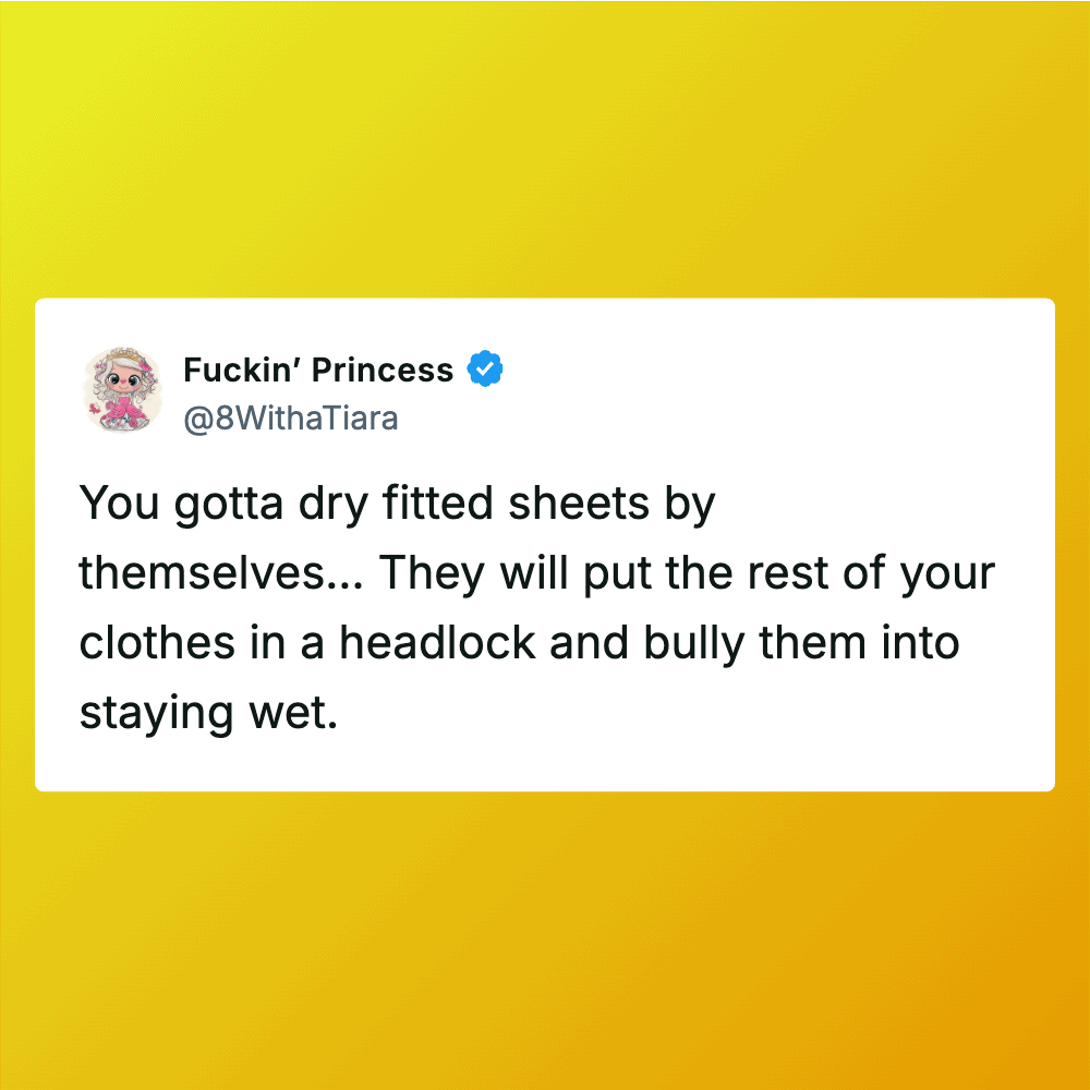 Tweet from @8WithaTiara about drying fitted sheets to prevent bulking.