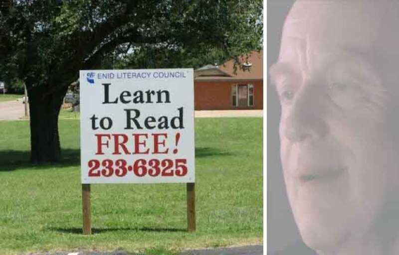Learn to Read FREE! 233-6325 sign by ENID LITERACY COUNCIL.