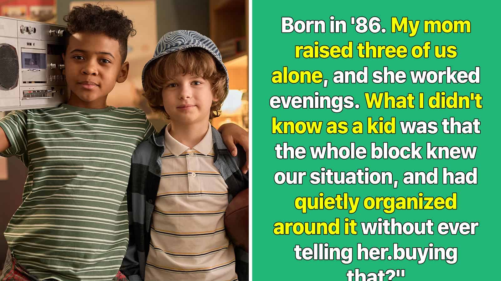 Two boys, one with curly hair and the other with straight hair, standing together.