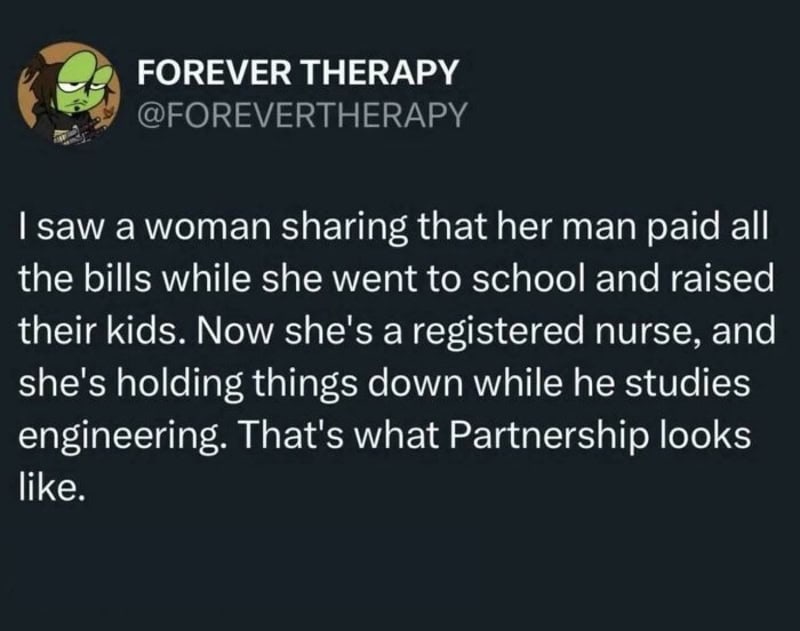 Woman sharing her story about her husband paying bills and her becoming a nurse.