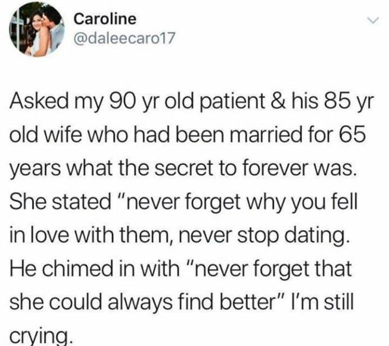 A tweet about a 90-year-old patient and his 85-year-old wife married for 65 years, sharing their 'se.