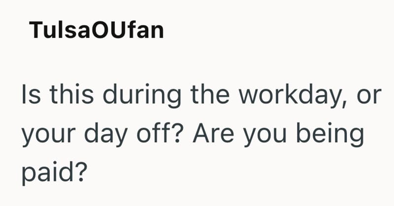 TulsaOUfan text asking about workday or day off and being paid.