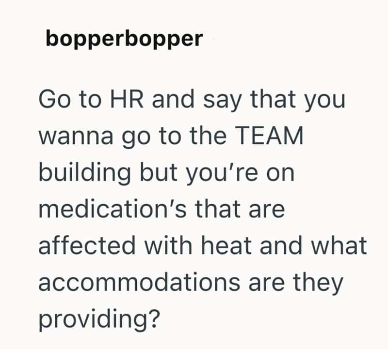 Text from image: 'bopperbopper Go to HR and say that you wanna go to the TEAM building but you're on.