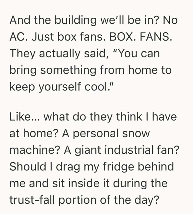 Quote about building with box fans instead of AC during hot day.
