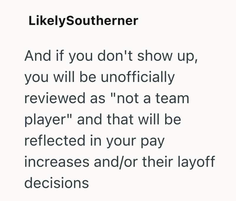Likely Southerner and a message about pay and layoffs for not attending.