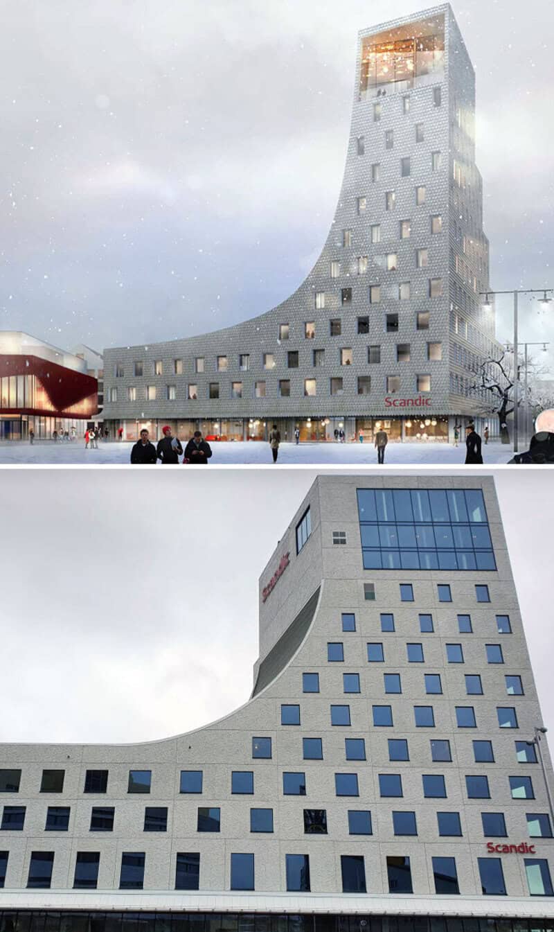 Comparison of two buildings with mismatched design expectations and reality.