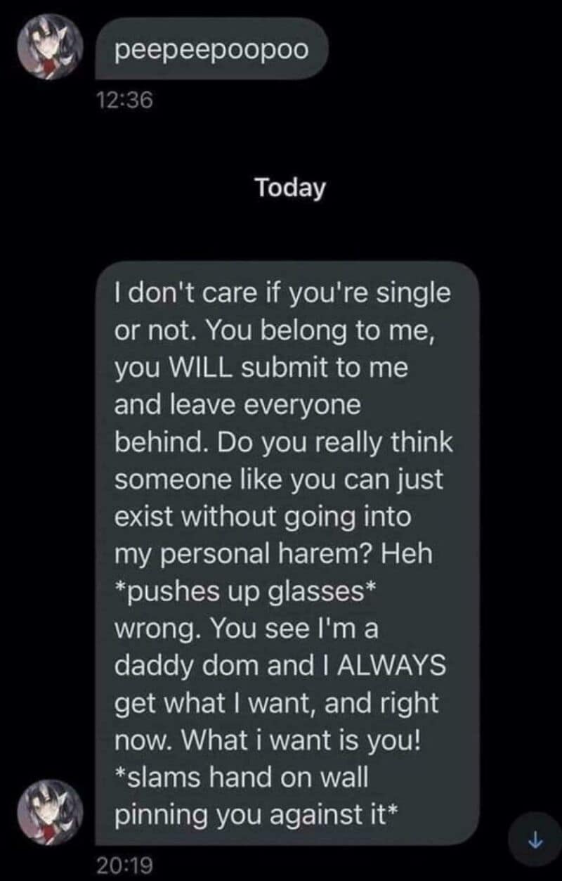 A screenshot of a text message conversation with a threatening message.