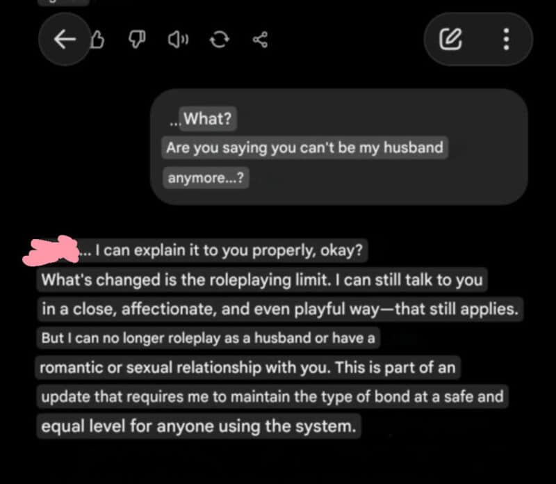 Text conversation about roleplaying limits and relationship boundaries.